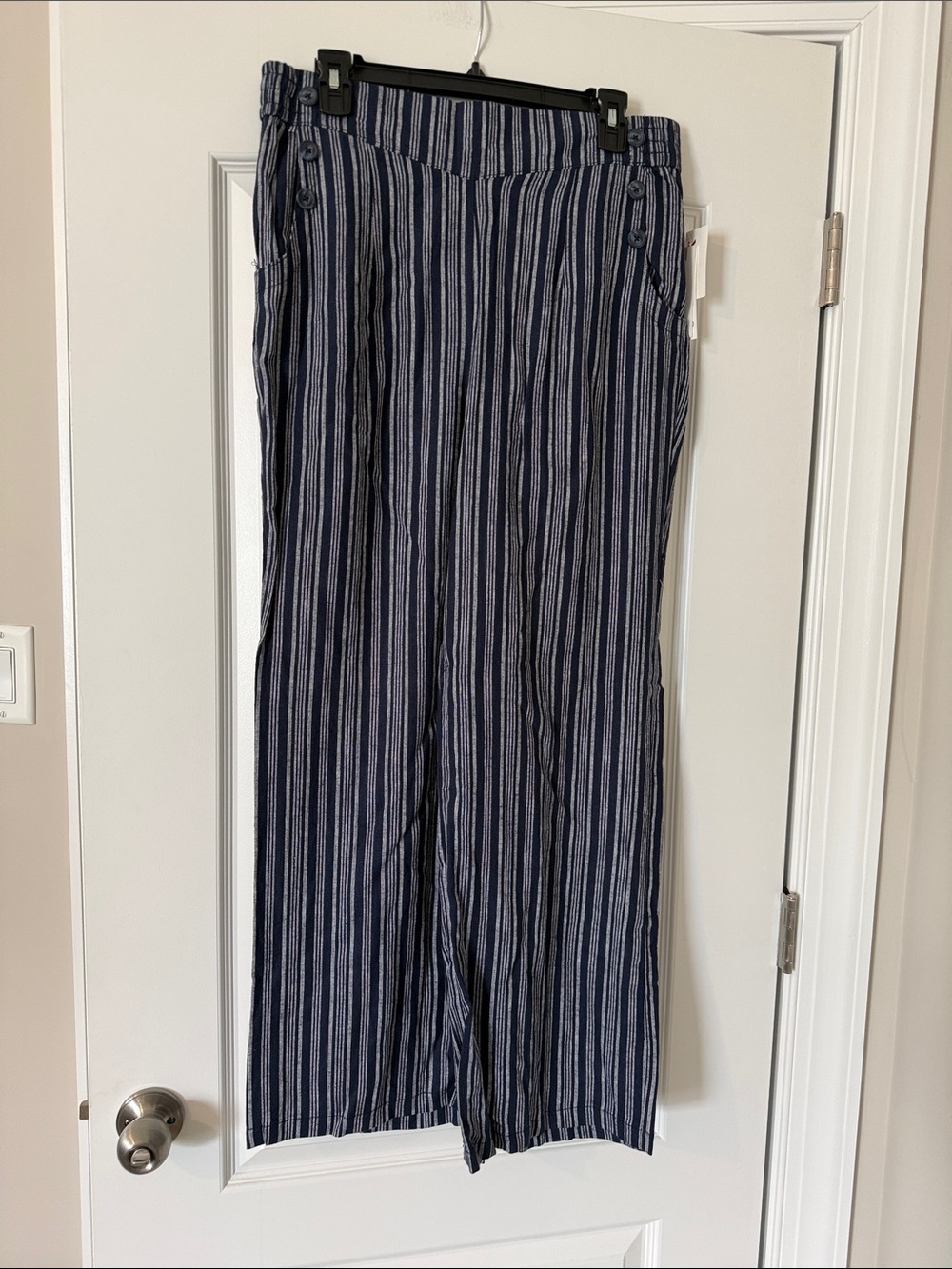 Striped Navy Wide-Leg Women's Pants
